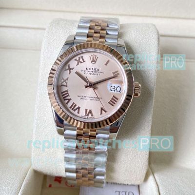 Swiss Clone A+ Rolex 31mm Datejust Rose Gold Roman Dial Two-tone Jubilee Bracelet 